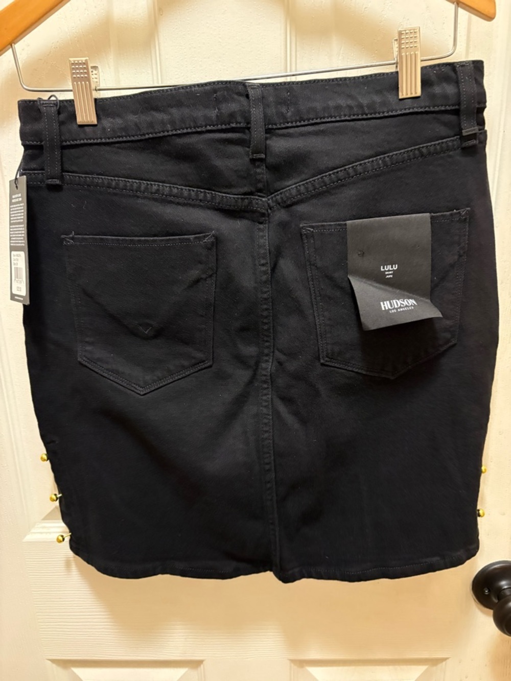 Hudson Lulu Black Denim Mini Skirt Studded Side Detail Size 28 NWT - Picture 6 of 13